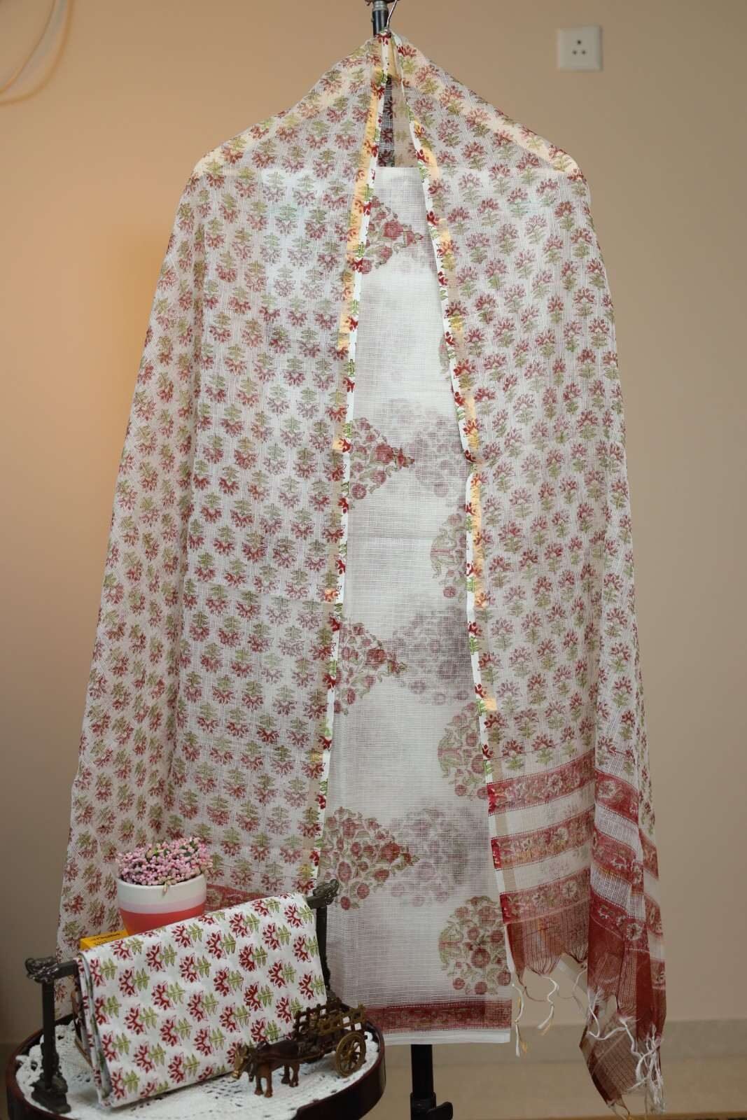 Kota Doriya  Salwars - White with Maroon Floral Prints