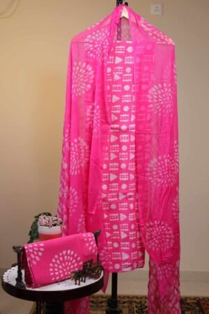 Cotton Salwar with Chiffon Dupatta - Pink with Prints