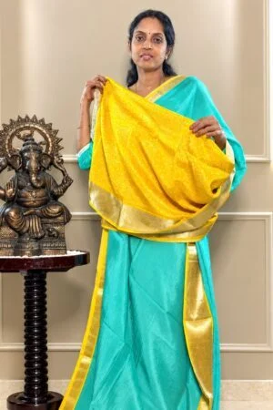 Mangalagiri Saree - Green with Yellow Zari Border