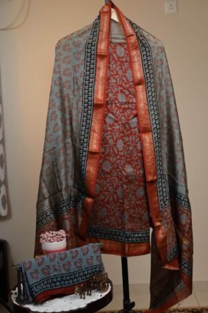 Maheswari Silk Unstitched Salwar - Brick