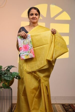 Moonga Silk Weave - Yellow with Sequence work , Weaved Pallu