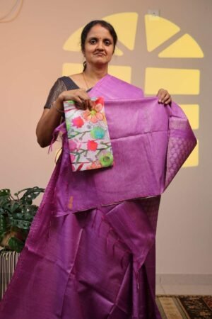 Moong Silk Weave - Pruple with Sequence work, Weaved Pallu