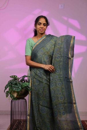Kota Saree - Dark Green with Liril Green Design