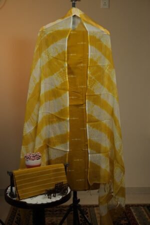 Handloom Ikkat Cotton with Kota Doriya Dupatta -Mustard Yellow