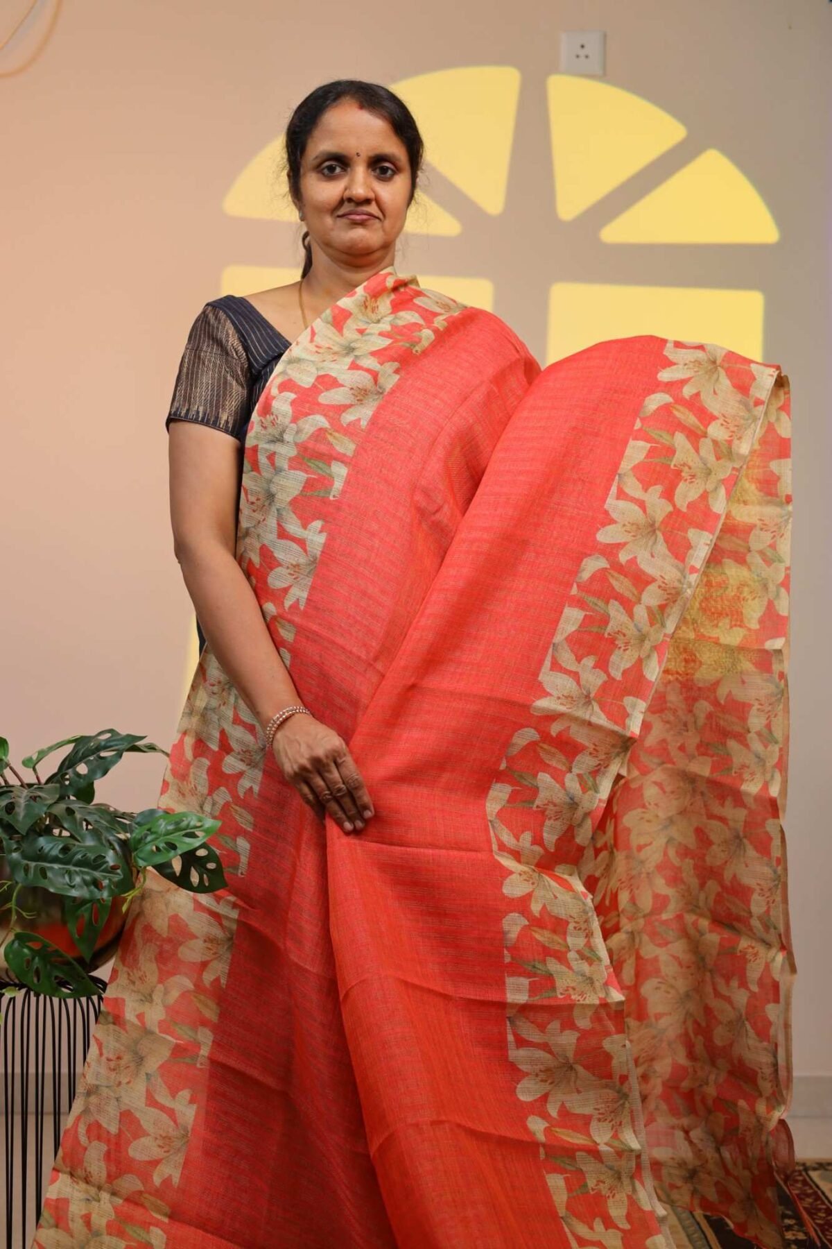 Semi Linen Floral - Orange