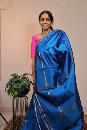 Mangalagiri Silk with Royal Blue Gap Border
