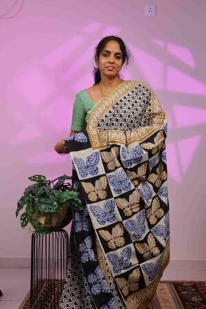 Mul Cotton - Black with Buttterfly Motif Border