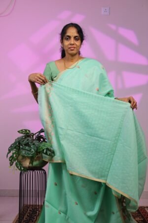 Muslin Jamdhani Saree - Pista Green
