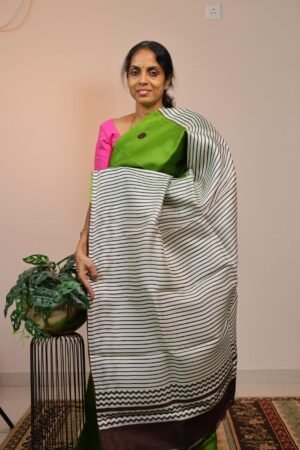 Pure BishnuPuri Handloom Partly design Green with stripes