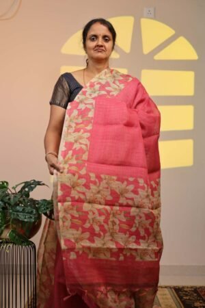 Semi Linen Floral - Coral Pink