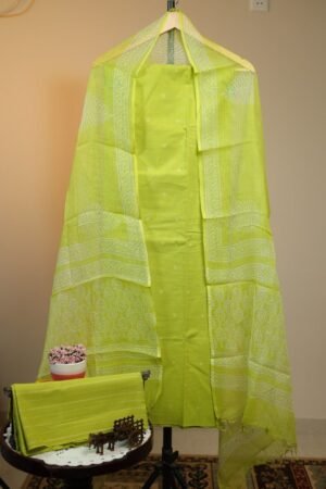 Ikkat Cotton with Kota Doriya Dupatta - Greenish Yellow