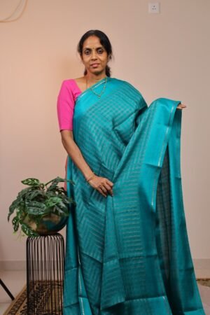 Moonga Silk Checks Greenish Blue