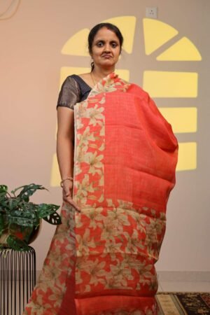 Semi Linen Floral - Orange