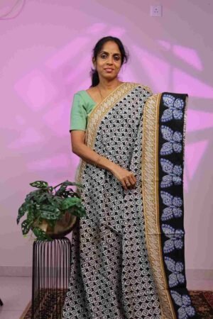Mul Cotton - Black with Buttterfly Motif Border