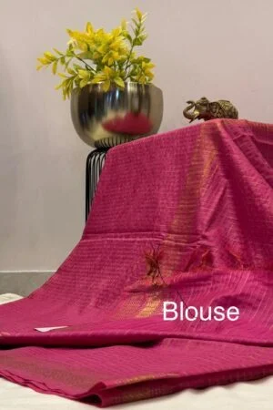 Semi Mangalagiri Tussar Saree - Pink with Antique Zari Border