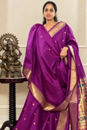 Cotton Silk Saree - Purple with Paithani Design in Zari Border