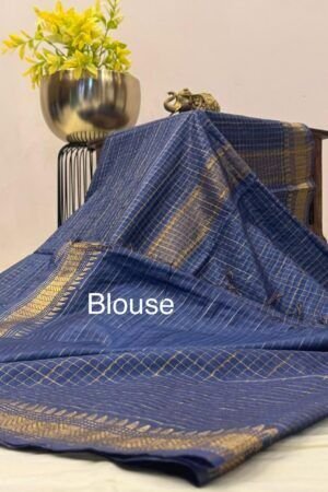 Semi Mangalagiri Tussar Saree - Blue with Antique Zari Border
