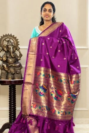 Cotton Silk Saree - Purple with Paithani Design in Zari Border
