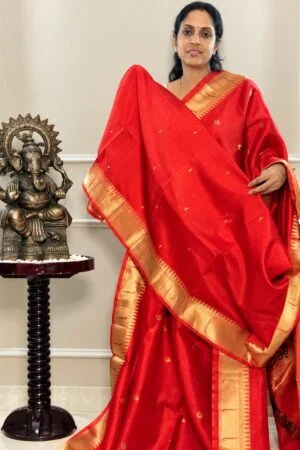 Cotton Silk Saree - Orange with Paithani Design in Zari Border