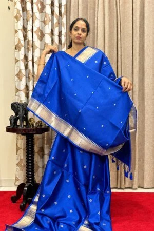 Cotton Silk Saree - Royal Blue with Paithani Design in Zari Border